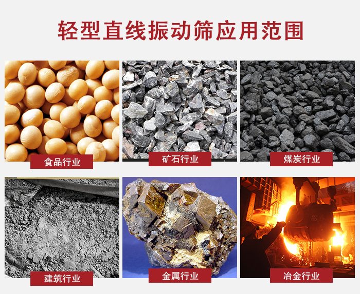 輕型直線振動(dòng)篩應(yīng)用范圍較廣多使用與顆粒狀，粉狀以及其它重型行業(yè)的輸送。